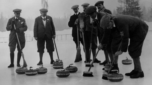 The British curling team during the Winter Olympics at Chamonix.
