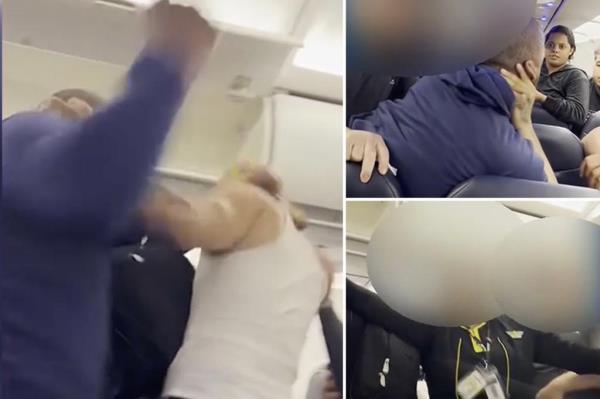 在一段疯狂的视频中，精神航空公司的空乘人员试图制止打斗