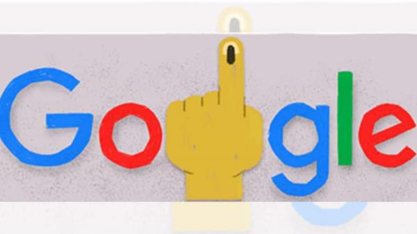 谷歌涂鸦庆祝2024年印度人民院选举第四阶段，在主页上显示食指